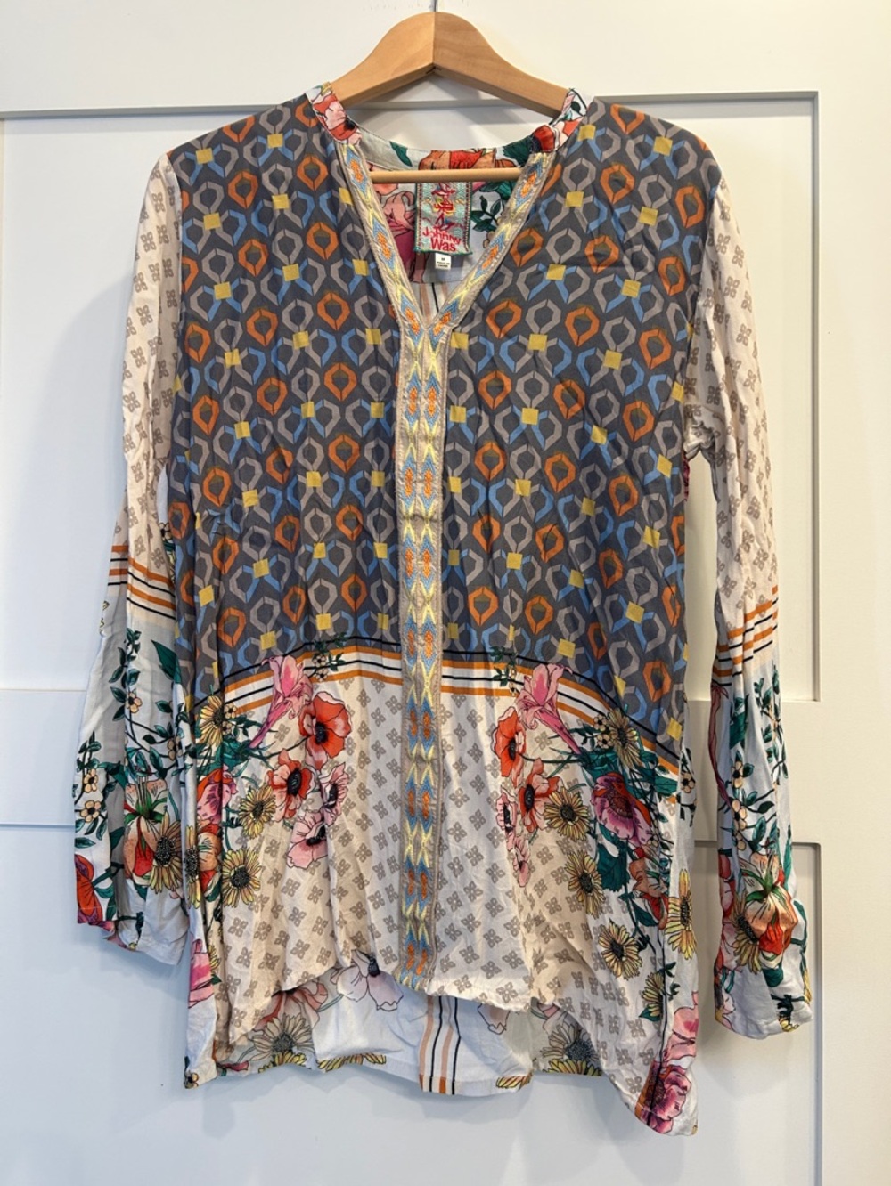 Johnny Was Boho Floral Mixed-Print Tunic Top - Multicolor